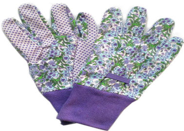 Purple Printed Working Hands Gloves Polar PVC Dots For Women Gardening