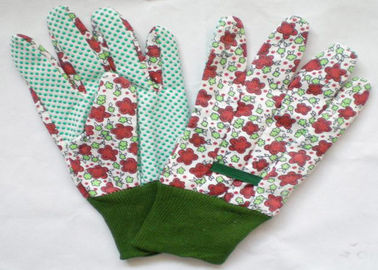 Cotton Canvas Good Gardening Gloves , Protective Work Gloves With Green Knit Wrist
