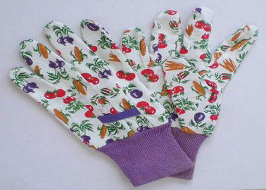Cotton Canvas Gardening Gloves With Colourful Knit Wrist & Elastic Line